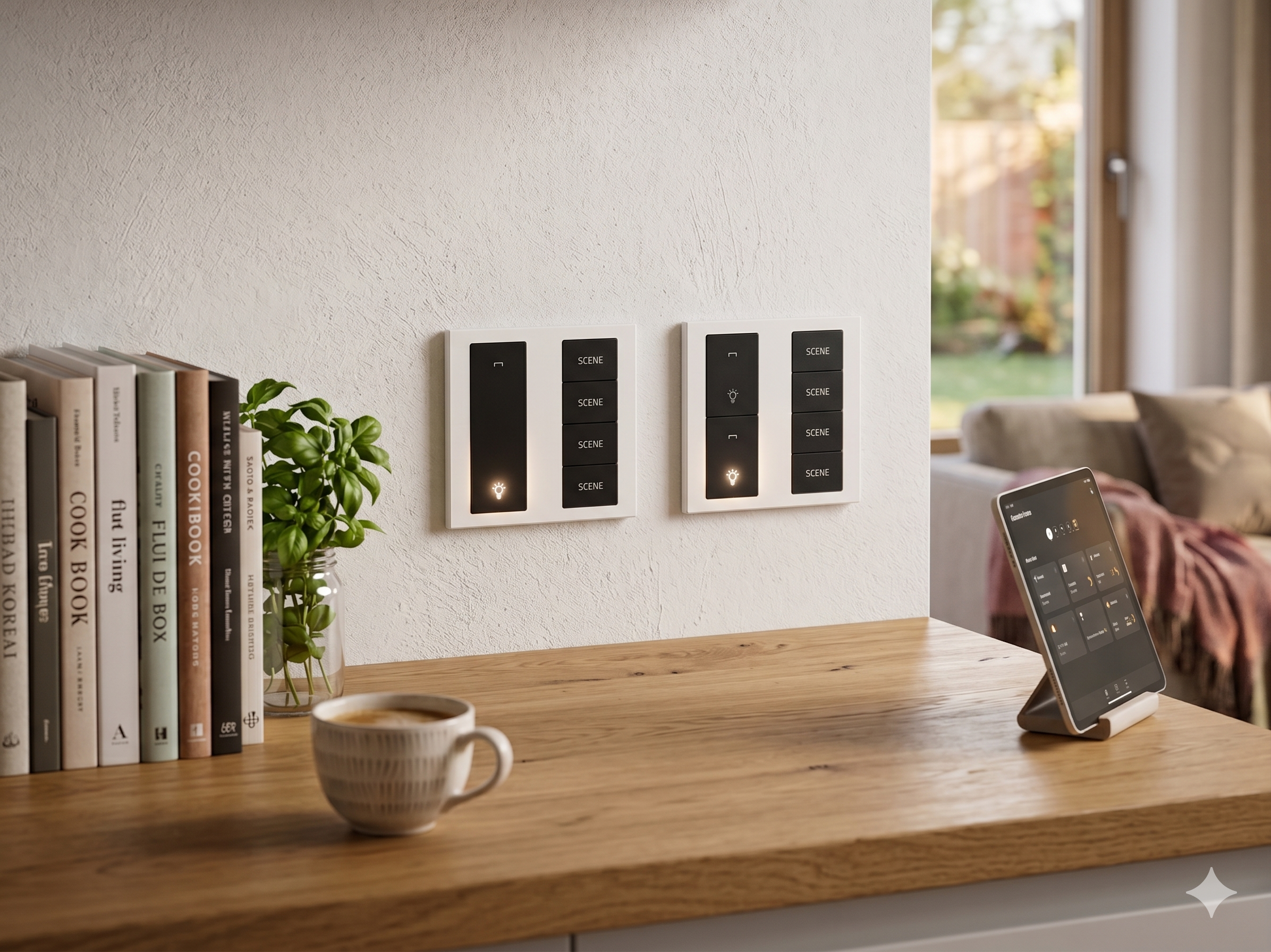 Dawn smart switches installed on a warm interior wall