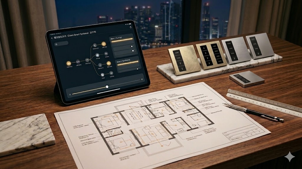 Smart home planning scene for interior designers and contractors